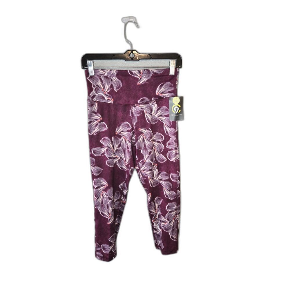 Champion Women's NWT Burgundy Floral Cropped High Rise Leggings Size Small